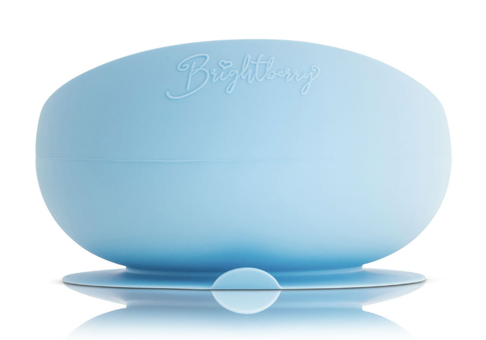 Brightberry silicone suction bowl in pacific light blue colour side view with curved sides and suction base with an easy release tab